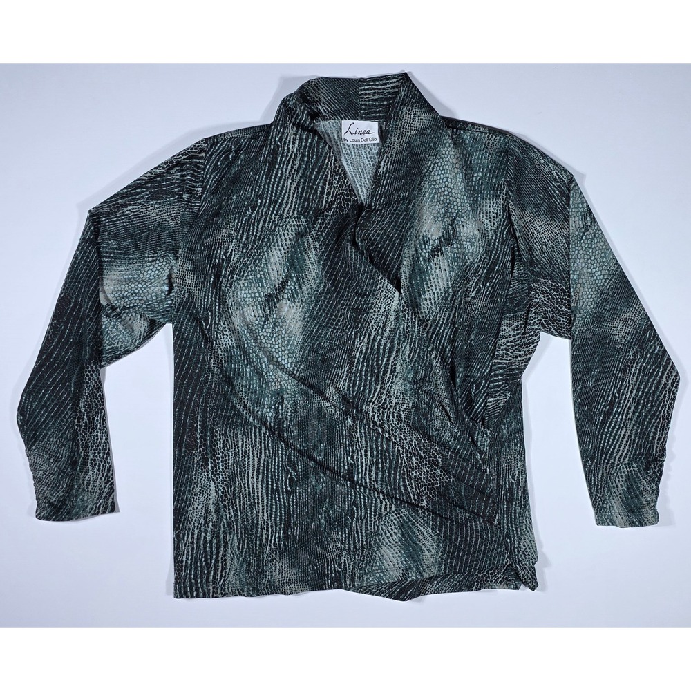 Linea Louis Dell'Olio Snakeskin Print Surplice Top Teal Black 2X